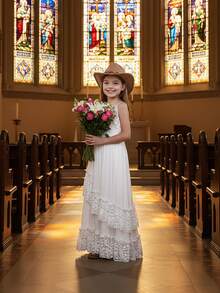 Tween Girl Lace Ruffle Patchwork Elegant Party Cocktail Dress - White - View 5