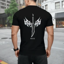 Men's Anime Solo Leveling Short Sleeve T-Shirt Hip Hop T-Shirt Pullover Top Retro Gothic Pattern Sportswear Manga Solo Leveling Casual Men's Short Sleeve - 黑色 - 查看 3