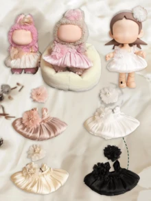 【仅服装】畅销款17厘米第一/二/三代Labobo娃娃服装 - 珍珠花朵发箍、婚纱、公主裙。兼容La Bubu、天使与恶魔系列服装，适合作为圣诞节或祈祷礼物。 - 彩色 - 查看 1