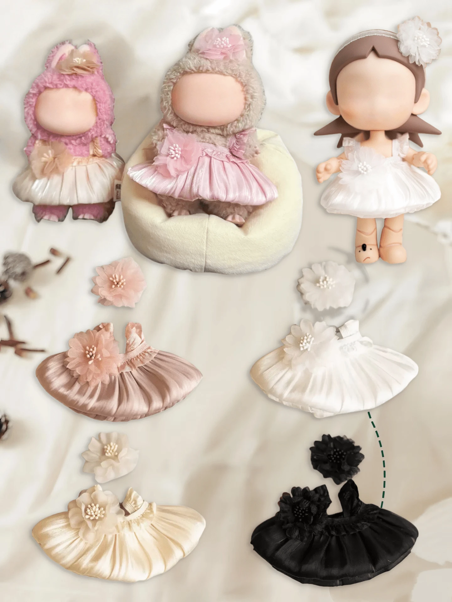 【仅服装】畅销款17厘米第一/二/三代Labobo娃娃服装 - 珍珠花朵发箍、婚纱、公主裙。兼容La Bubu、天使与恶魔系列服装，适合作为圣诞节或祈祷礼物。 - 彩色 - 查看 1