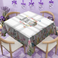 1/20件装复活节快乐桌布，复活节彩蛋图案桌布，兔子和花卉印花桌布，涤纶长方形桌布，室内外节日派对装饰，厨房用品，送给家人和朋友的完美复活节礼物 - 彩色 - 查看 9