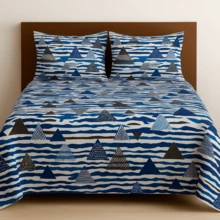 Double Bedspread Set, Printed Fabric, Simple, 3 Pieces, For Daily Use - Azul Marino - Ver 1