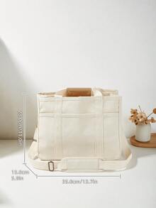 Large Capacity Multi-Pocket Shoulder Bag With Compartments, Versatile Handbag With Handles, Beige, Large School Tote Bag, Multiple Compartments, Perfect For Beach, School, Work & Daily Use - Màu be - Xem 3