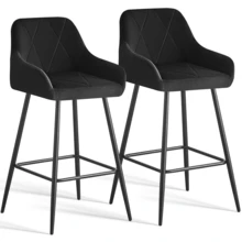 AINPECCA Bar Stools Set Of 2/4, Velvet Breakfast Bar Stools With Upholstered Seat, Armrest And Metal Leg For Home Kitchen, Breakfast Bar, Counter - Black - View 1