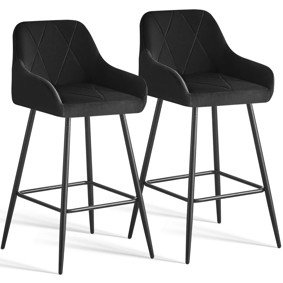 AINPECCA Bar Stools Set Of 2/4, Velvet Breakfast Bar Stools With Upholstered Seat, Armrest And Metal Leg For Home Kitchen, Breakfast Bar, Counter - Black - View 1