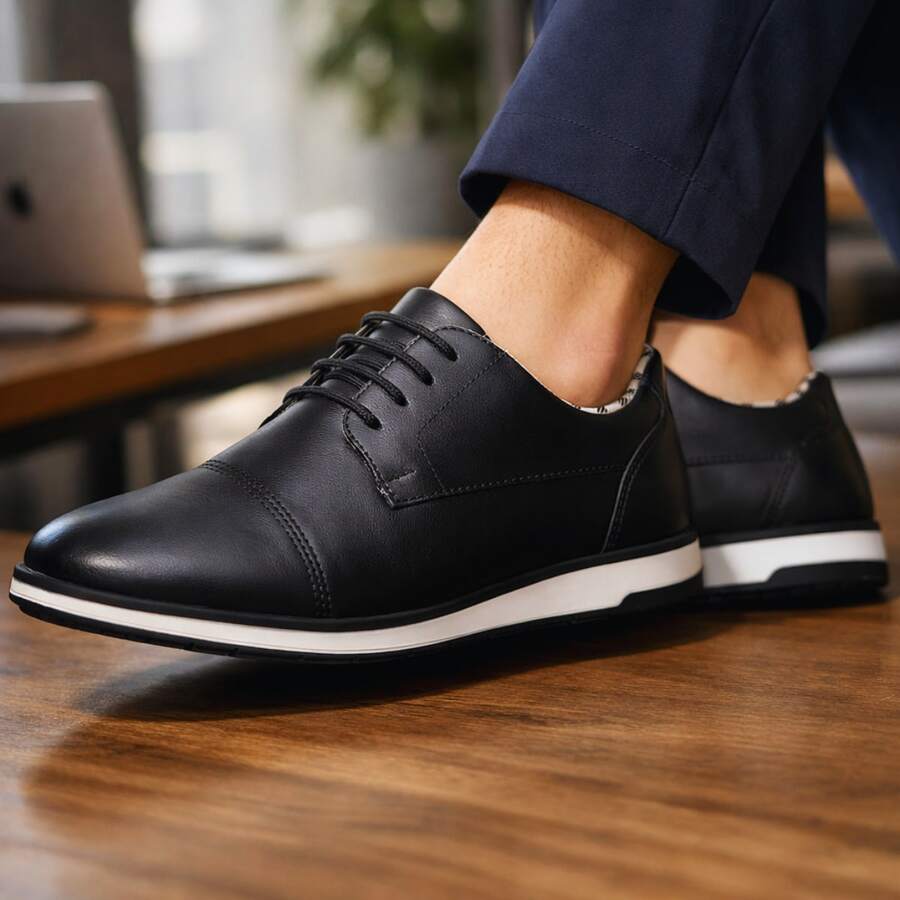 Men's Modern Sneakers With High Sole, Comfortable, Stylish, Soft, And Elegant. - Black - View 1