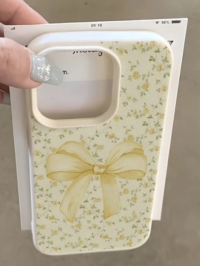 Fiyonklu 1 Adet Beyaz Çiçekli Sarı Fiyonklu Minimalist TPU Darbeye Dayanıklı Telefon Kılıfı, 17, 16, 15, 14, 13, 12, 11 Pro Max, Air ve Serisi ile Uyumludur