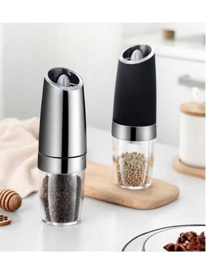 Gravity Electric Grinder, Automatic Gravity Electric Salt And Pepper Grinder Set, Battery Powered With LED Light, One-Handed Operation - Adjustable Coarseness Grinder, Spice Jar, Black, Kitchen Gadget Gift