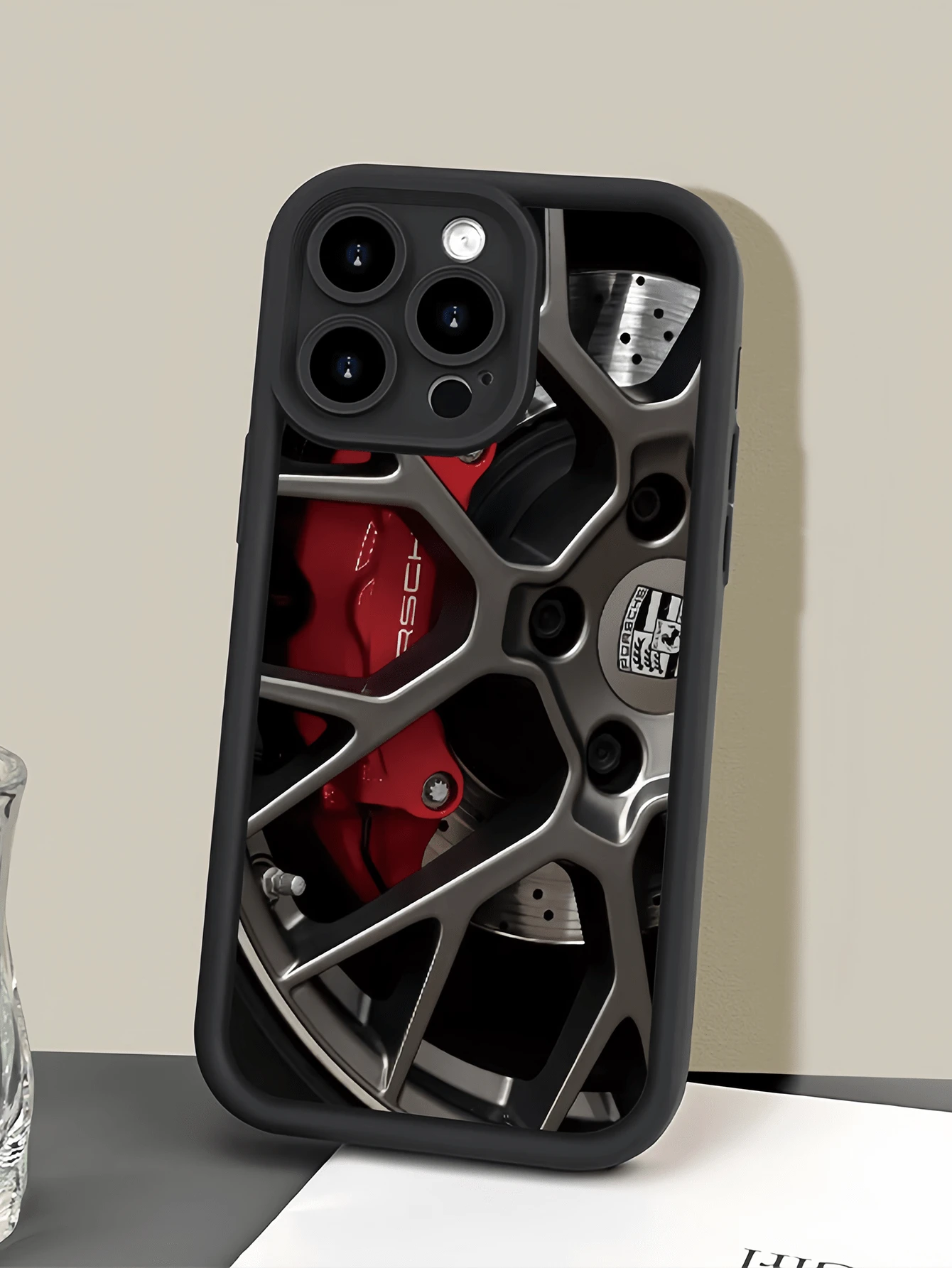 Car 1pc Black Steel Rim Minimalist Full Coverage TPU Shockproof Phone Case Compatible With IPhone 17, 16, 15, 14, 13, 12, 11 Pro Max, Air, And Series,International Version, Not The Domestic Version