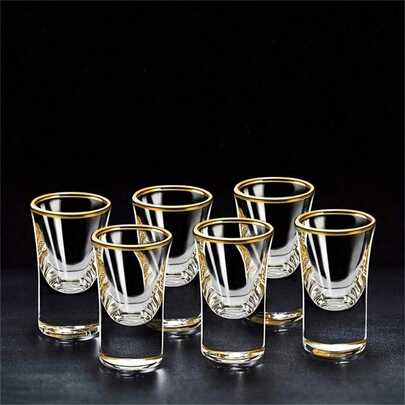 6pcs/12pcs, 15ml/0.5oz Mini Golden Rim Liquor Cups, Suitable For Bar, Pub, Club, Restaurant And Home Use Wedding Wine Glasses, Party Wine Glasses