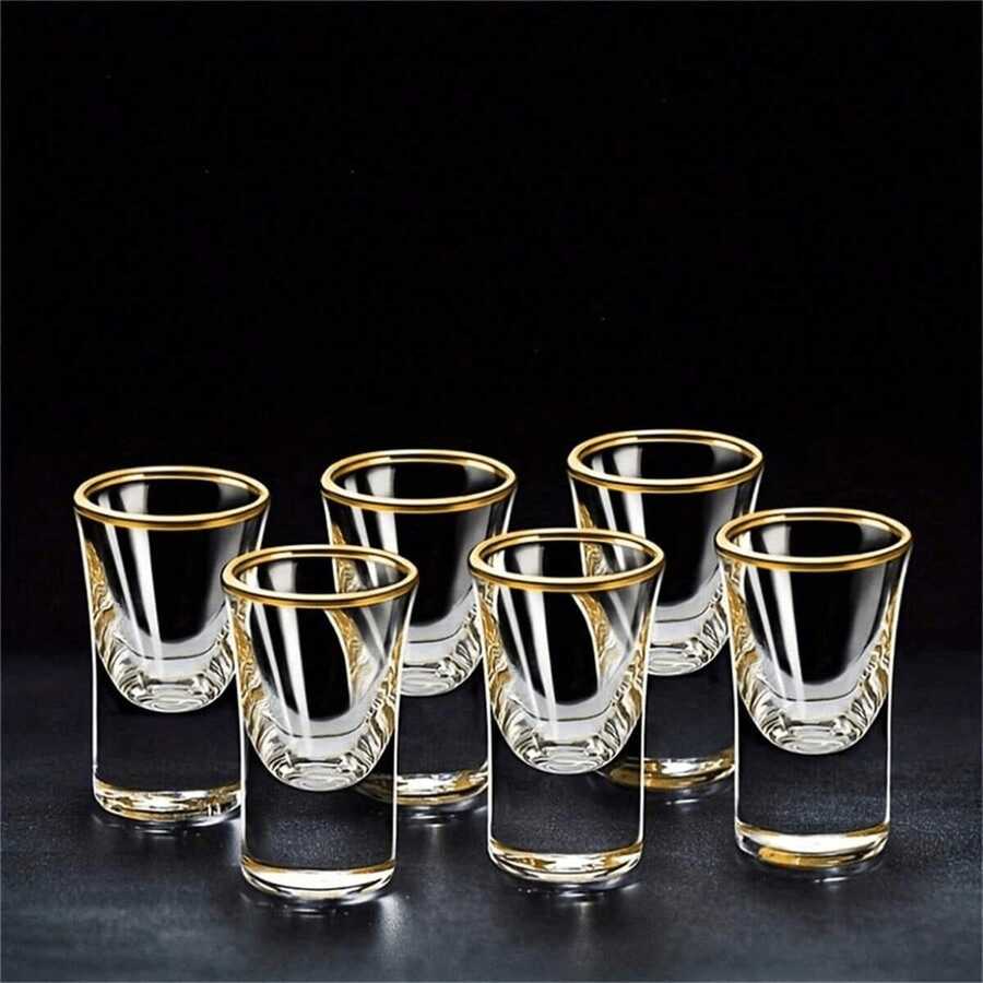 6 peças/12 peças, 15ml/0,5oz Mini Copos de Licor com Borda Dourada, Adequado para Bar, Pub, Clube, Restaurante e Uso Doméstico, Taças de Vinho de Casamento, Taças de Vinho para Festa