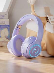 Foldable Wireless Over-Ear Headphones - Long Playtime, Wireless Stereo, Soft Earmuffs, TF Card Player - Comfortable, Portable For Smartphone & Laptop, USB Type-C Charging - 淡紫色 - 查看 10
