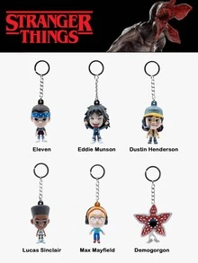 Netflix 1/6 peças Chaveiro Colecionável Figura Miniatura 3D Oficial de Stranger Things, Eleven, Eddie Munson, Dustin, Lucas, Max, Demogorgon, Estilo Anime Decoração de Mesa Chaveiro, Presente de Fã do Dia dos Namorados - chaveiro - Visão 3