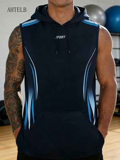  AHTELB 男士速干连帽背心，宽松休闲无袖上衣，轻便透气，舒适透气，适合户外运动健身，春夏款