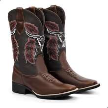 Men's Premium Country Style Western Boots With Square Toe - 鏽棕色 - 查看 9