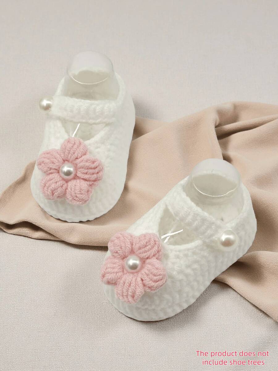 1 par dopskor för spädbarn, vita pärlstickade tofflor, spädbarnsskor - Rosa - Visa 1