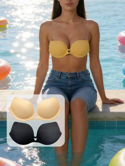 Invisible Strapless Sticky Bra, Push Up Adhesive Bras For Women, Palm Shape Silicone Breast Lift Pasties With Heart Hollow Design, Deep V Backless Bra For Wedding Dress Party Gown