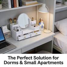 1个椭圆形镜面化妆收纳盒，化妆品整理盒，梳妆台必备 - 雙抽橢圓 - 查看 4