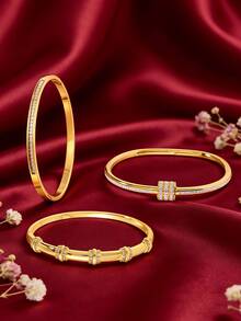 3/1件 - 多功能三件套手链，结合不锈钢和铜，展现低调奢华，锆石细节为基本设计增添光彩。 - 金色 - 查看 7