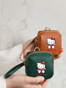 SANRIO 1pc Kitty Shaped Leather Coin Purse With Keychain, PU Leather Mini Wallet, Zipper Design, Compact Medical Theme Design, Cute Cartoon Small Bag, Nurse Uniform Accessory, Birthday/Valentine's Day Gift Choice - Multicolor - View 1
