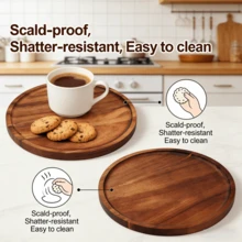 1pc Wooden Rotating Tray, Brown Solid Wood Serving Platter, Suitable For Kitchen, Cabinet, Desk, Room, Living Room, Bathroom, Kitchen Supplies - Rust Brown - View 3