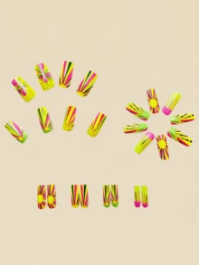 24片黄色条纹美甲贴片，美甲用品，Y2K风格美甲 - 黃色 - 查看 4
