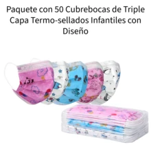 Paquete con 50 Cubrebocas de Triple Capa Termosellados Infantiles con Diseño - 1 caja Rosa - Ver 4