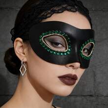 1pc Women's Halloween Carnival Music Festival Wedding Party Rhinestone Leather Mask - Black - View 7