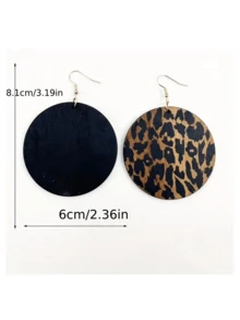 1 对女士时尚夸张大码豹纹木质吊坠耳环 - 彩色 - 查看 6