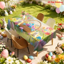 1/20件装精美复活节桌布，100%涤纶材质，复活节彩蛋和可爱兔子图案，适合室内/室外派对和家居装饰、春夏节日装饰、复活节装饰、复活节礼物 - 彩色 - 查看 7