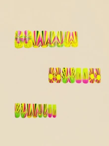 24片黄色条纹美甲贴片，美甲用品，Y2K风格美甲 - 黃色 - 查看 2