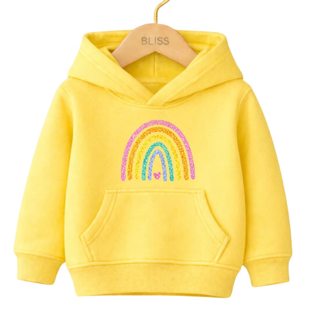 Children's Kangaroo Hoodie With Rainbow Print 1016 Cute, Delicate, Comfortable Women's Winter Sweatshirt In Premium Fabric - 黃色 - 查看 1