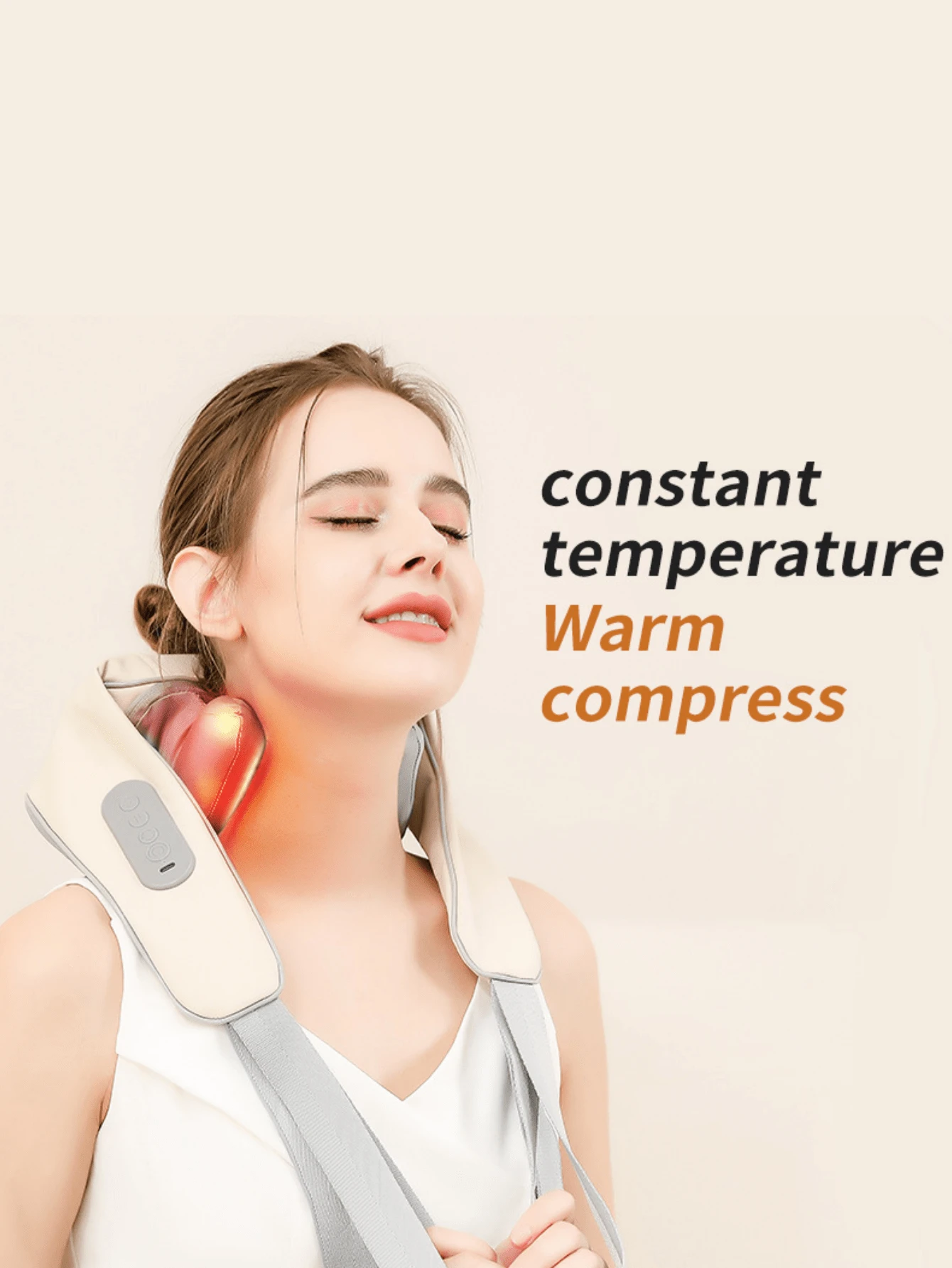 HYUNDAI Wireless Neck And Shoulder Massager With Heating Function - Wireless 6D Deep Tissue Kneading Electric Massage Pillow Suitable For Neck, Back, Legs And Full Body - Home, Office And Car Pain Relief - Mother's Day Gift - Apricot - View 1