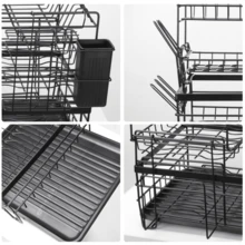 Dish Drying Rack, 3 Tier Large Capacity Drainer Rack With Removable Drip Tray, Stainless Steel Kitchen Dish Drainer With Cutlery Holder - Black - View 7
