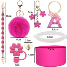 Acessórios para Canudo de 8-9mm, Capa de Silicone para Copos Térmicos de 30-40oz, Presente de Natal para Mulheres, Decoração DIY, Decoração de Ação de Graças, Presentes de Natal para Amigos, Decoração para Festa de Natal, Acessórios (Copo Não Incluso) - Rosa Vermelha 26 Letras - Ver 2
