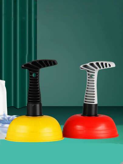 1pc Heavy Duty Sink Drain Pump, Manual Pipe Cleaner With Sink Insertion End, Suitable For Kitchen, Bathroom, Toilet, Shower Pipe Unblocking Tool, Clogged Remover For Residential And Commercial Use, Compact Design, Sturdy Structure, Household Cleaning (Handle Color Random, Black/Gray)