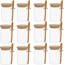 1/10/12pcs - 9.5oz Glass Jars With Bamboo Lids, Kitchen Storage Organization, Overnight Oats Containers, Home Decor, Wide Mouth Design, Coffee Canister, Spice Jar, BBQ Container, Party Favors - Clear - View 12