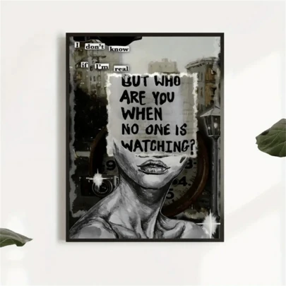 Inspirational Quote Canvas Art Print - "I'm Not Sure If I Really Exist" Unframed Modern Retro Style Poster For Home And Office Decor