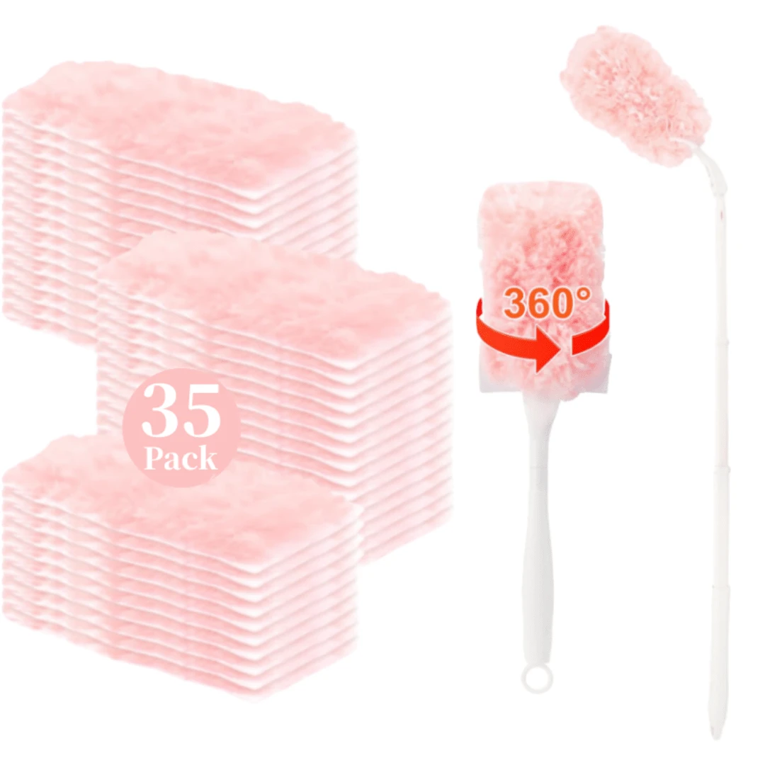35 Count Pink Duster Refills Compatible With Handle, 360° Multi-Surface Duster Refills With 2 Handle, 5X Microfibers Disposable Dusters For Valentines Home, Office Cleaning, Quick Cleanup, Surface Dusting, Lightweight Duster, Easytouse Refills - Pink - View 1