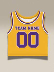 Customized Basketball Jersey Crop Top - Add Name And Number, Urban Printed Streetwear Style, Fast Delivery, Personalized Game Day Outfit - Yellow - View 3