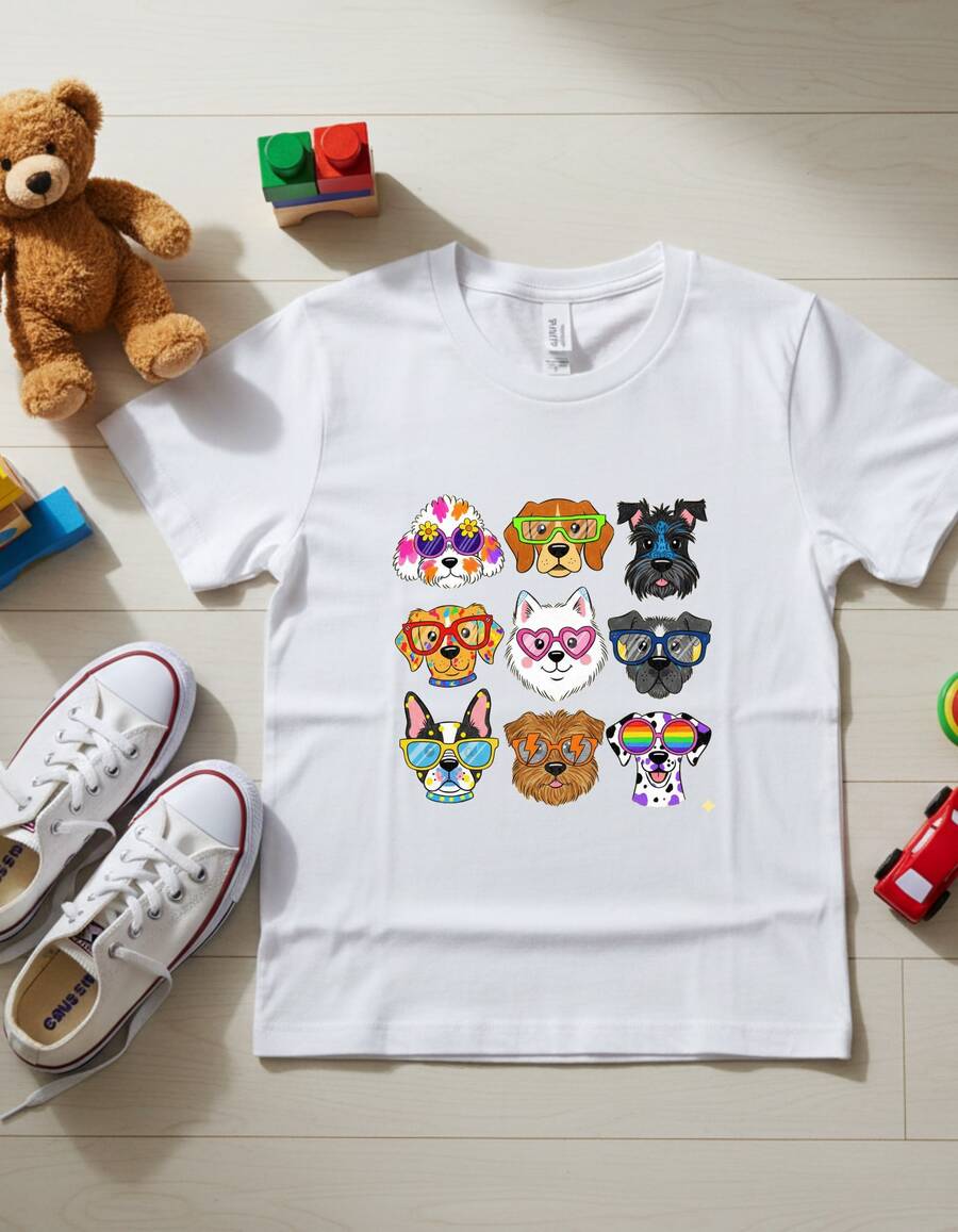 Camiseta Infantil Estilo Estampa Cachorros Fofos Menina Confortável - Branco - Visão 1