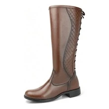 Elegant Women's Riding Boot, High Shaft, Lace-Up, Side Zipper, Soft And Comfortable, New Winter Collection - Rust Brown - View 7