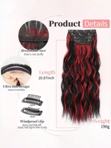 Clip-In Synthetic Hair Extensions Long Wavy 4PCS Thick Hairpieces Double Weft Natural Hair Extensions For Women - Red and Black - View 5