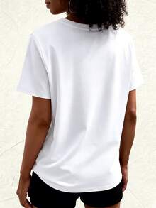 Women's Cotton Graphic T-Shirt, "God Says I Am Enough" Inspirational Print, Short Sleeve O-Neck Casual Tee, Unique Loved Strong Important Queen Positive Quote, Loose Fit Top For Daily Wear, S-5XL Sizes - 白色 - 查看 2