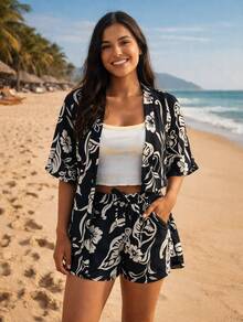 Duna Floral Kimono Set - Lightness, Style And Pockets That We Love! - Black and White - View 2