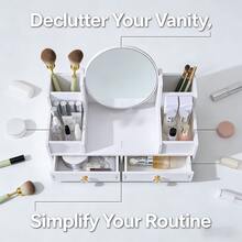 1个椭圆形镜面化妆收纳盒，化妆品整理盒，梳妆台必备 - 雙抽橢圓 - 查看 6