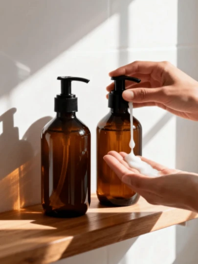 Botella con bomba de 500ml (17oz) - Dispensador de protección UV ámbar para loción, gel de baño y champú, recipiente a granel rellenable para el hogar, hotel y salón