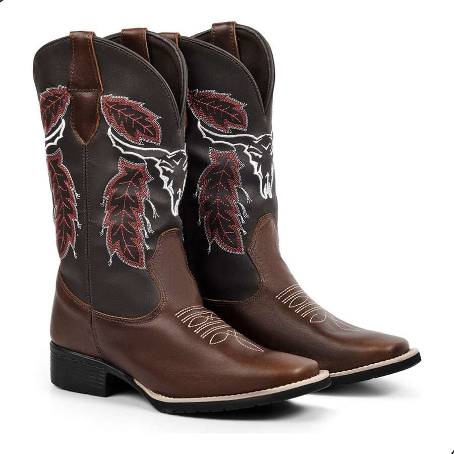 Men's Premium Country Style Western Boots With Square Toe - Rust Brown - View 1