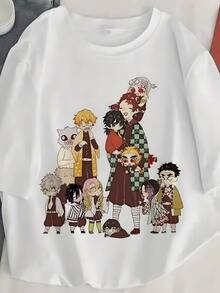 BREATHABLE COOL SUMMER Refreshing Summer Demon Slayers Printed T-Shirt Men's Aesthetic Top Japanese Anime Ullzang Men's T-Shirt Summer Casual HarAJsuku Kawaiis T-Shirt - White - View 1