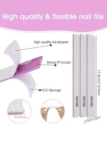 50支装指甲锉，100/180目双面砂纸锉，专业可重复使用可水洗美甲工具，适用于亚克力、凝胶、天然指甲，家用及美甲沙龙均可使用，灰色 - 彩色 - 查看 2